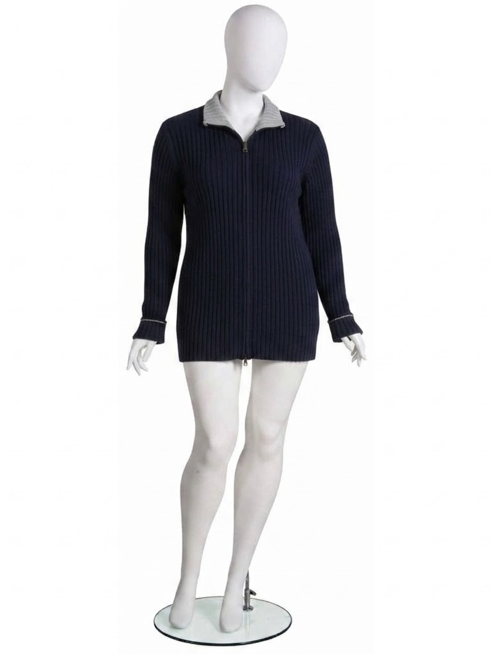 Nevada Vintage Men's Large Heavyweight Ribbed Knit Full Zip Sweater Navy Blue